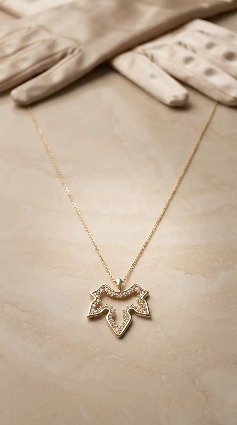 Taş Detaylı Yaprak Kolye