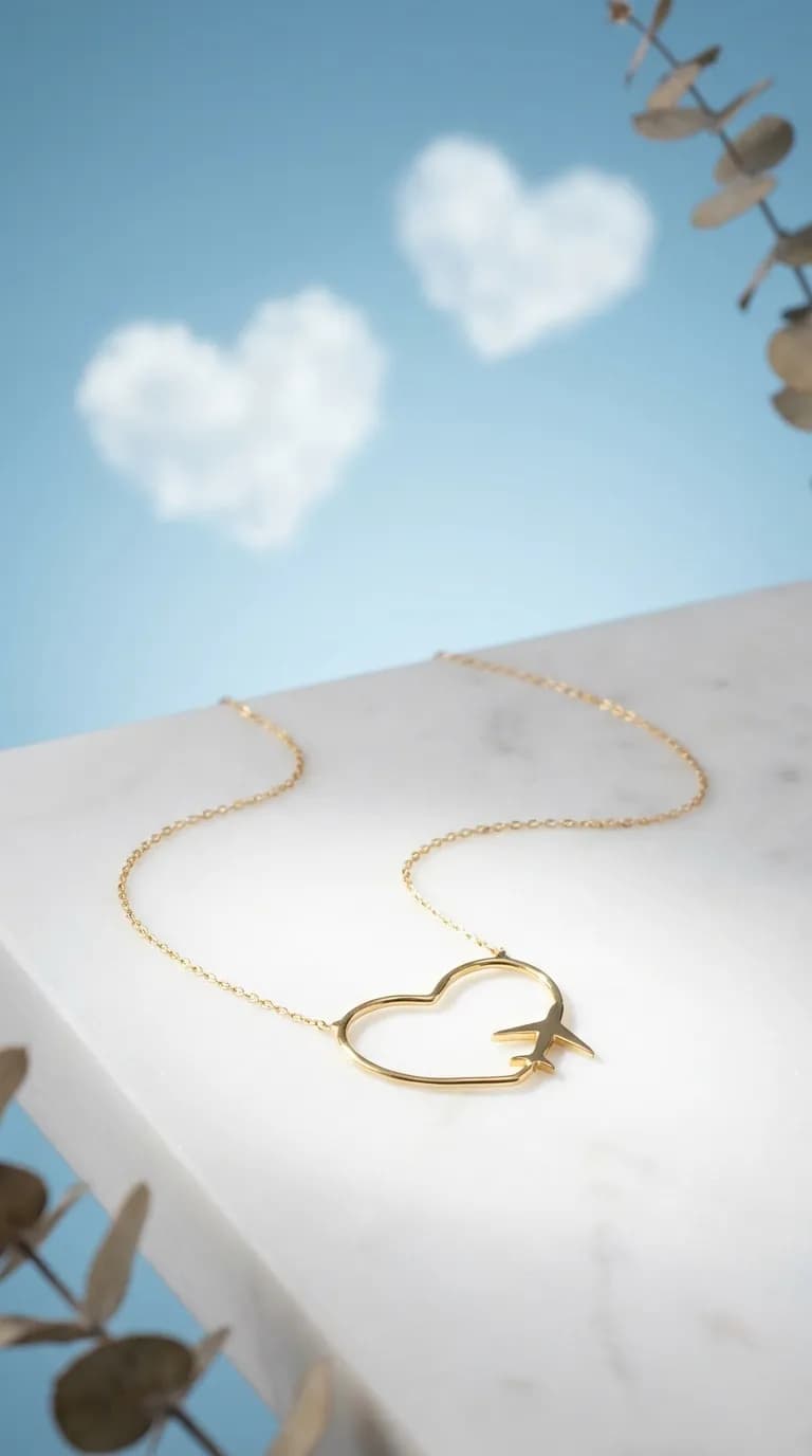 Uçak detaylı kalp kolye